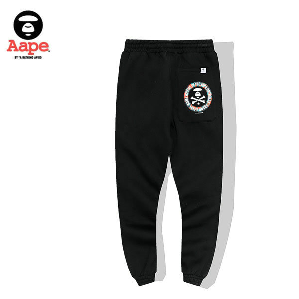 TRE  - Aape 猿人頭經典款印花LOGO休閑褲 純棉衛褲 黑色#特價下殺