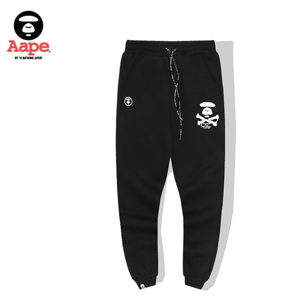 TRE 1 1 - Aape 猿人頭經典款印花LOGO休閑褲 純棉衛褲 黑色#特價下殺