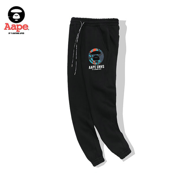 TRE 24 - Aape 迷彩猿人頭經典款印花LOGO休閑褲 純棉衛褲 黑色#限時特價