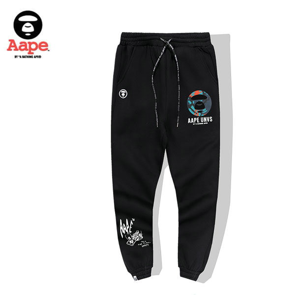 TRE098 11 - Aape 迷彩猿人頭經典款印花LOGO休閑褲 純棉衛褲 黑色#限時特價