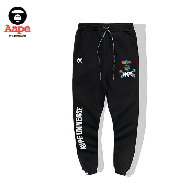 TRE8 2 - Aape 迷彩猿人頭經典款印花LOGO休閑褲 純棉衛褲 黑色#好評不斷
