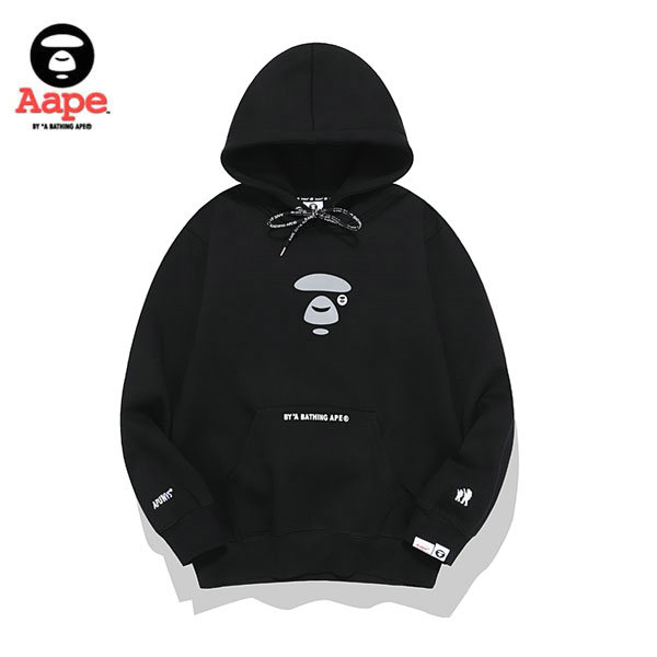 %E9%B1%B7%E9%AD%9A2 - Aape 反光小LOGO秋冬猿人頭字母刺繡休閑連帽加絨衛衣 男女同款 黑色#優惠活動
