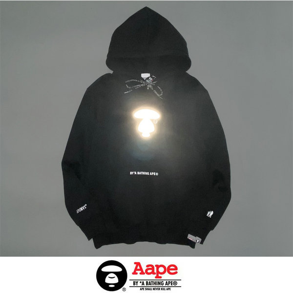 IMG 4571 0 - Aape 反光小LOGO秋冬猿人頭字母刺繡休閑連帽加絨衛衣 男女同款 黑色#優惠活動
