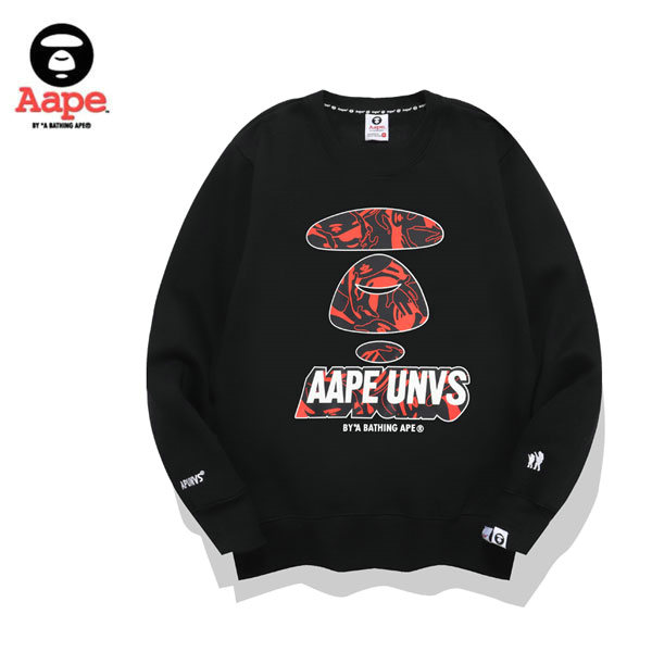 TRE6 1 - AAPE 猿顏頭迷彩字母印花衛衣 男女同款 黑/白#彈性柔軟