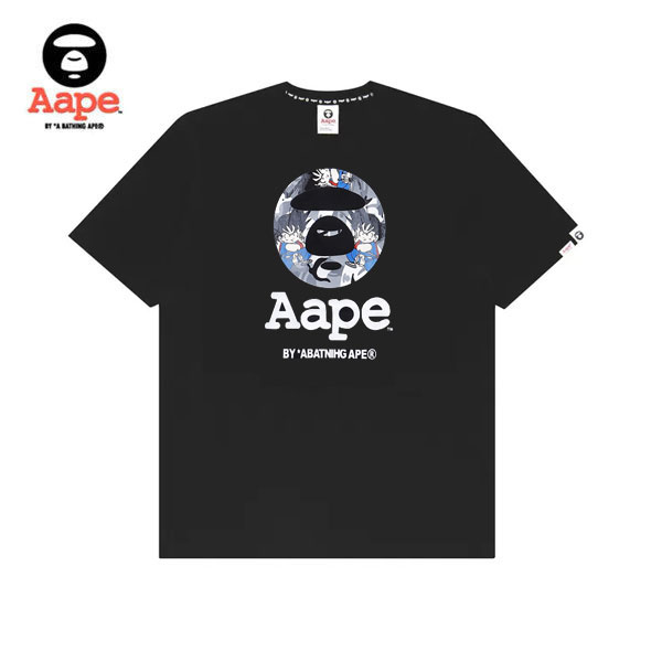 Aape 藍色海賊王猿人頭印花休閒圓領情侶裝 男女同款 黑色