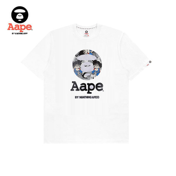 Aape 藍色海賊王猿人頭印花休閒圓領情侶裝 男女同款 白色
